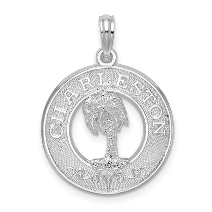 Sterlingsilber De-ani Rhodiniert Charleston Kreis mit Palme Baum Anhänger