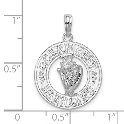 Sterlingsilber De-ani Rhodiniert Ocean City Maryland Kreis mit Muschel Anhänger