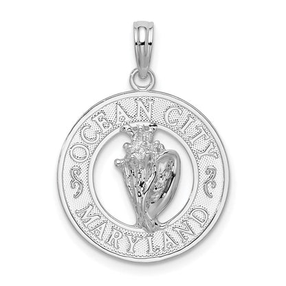 Sterlingsilber De-ani Rhodiniert Ocean City Maryland Kreis mit Muschel Anhänger