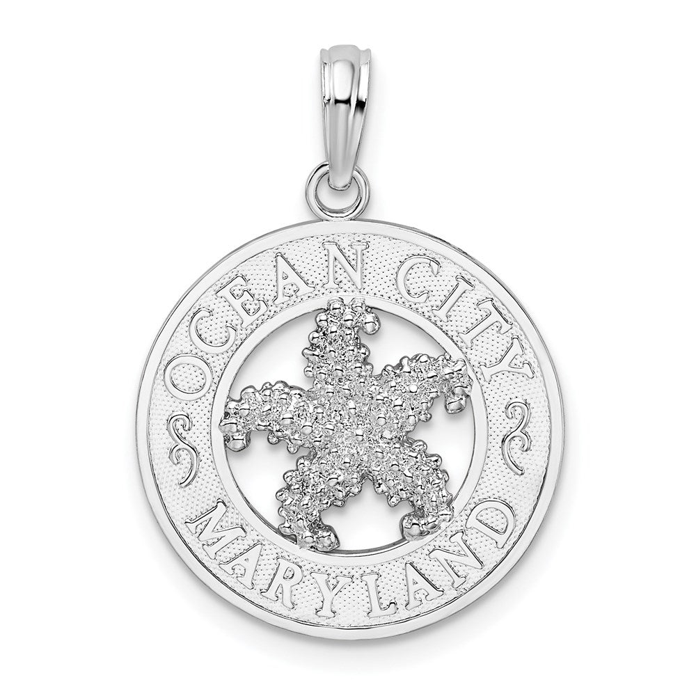 Sterlingsilber De-ani Rhodiniert Ocean City Maryland Kreis mit Seestern Anhänger