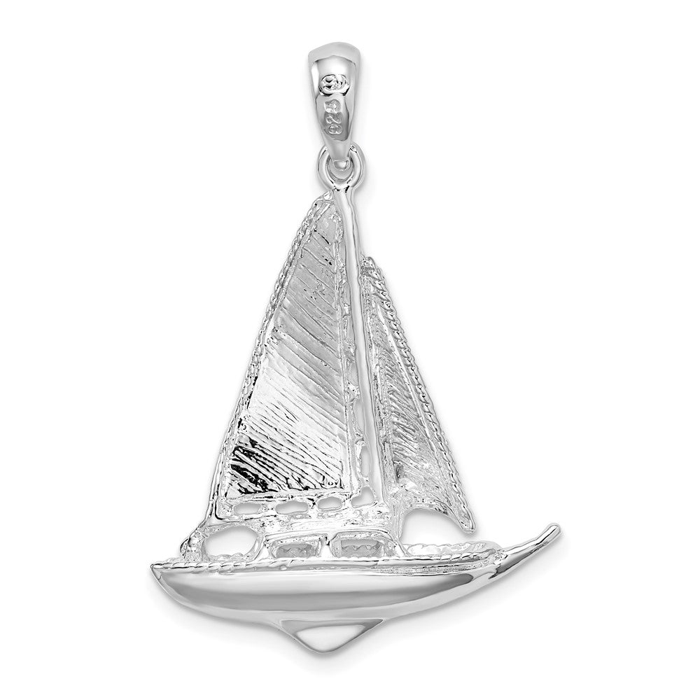 Sterlingsilber De-ani Rhodiniert Poliert 3d Segelboot Anhänger