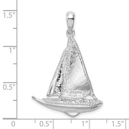 Sterlingsilber De-ani Rhodiniert Poliert 3d Segelboot Anhänger