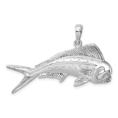 Sterlingsilber De-ani Rhodiniert Poliert 3d Mahi-mahi Fisch Anhänger