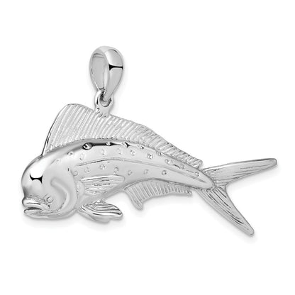 Sterlingsilber De-ani Rhodiniert Poliert 3d Mahi-mahi Fisch Anhänger