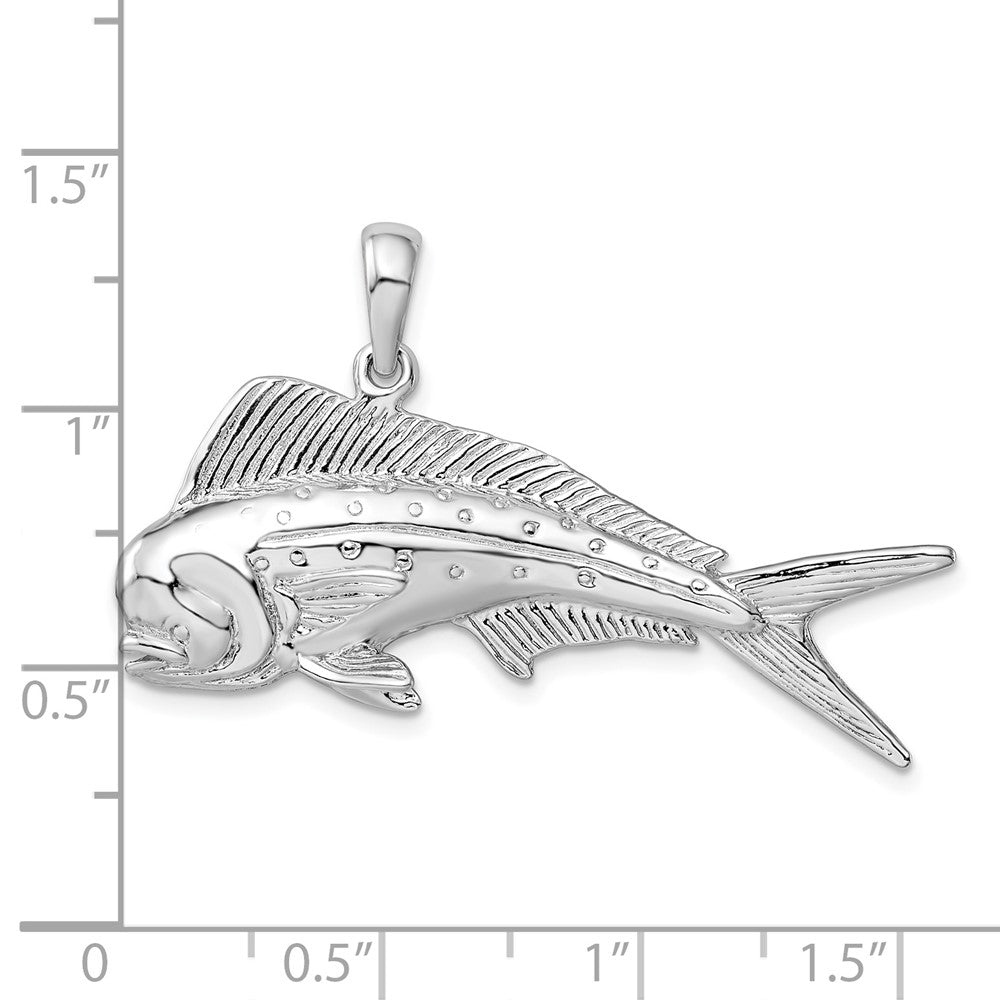 Sterlingsilber De-ani Rhodiniert Poliert 3d Mahi-mahi Fisch Anhänger