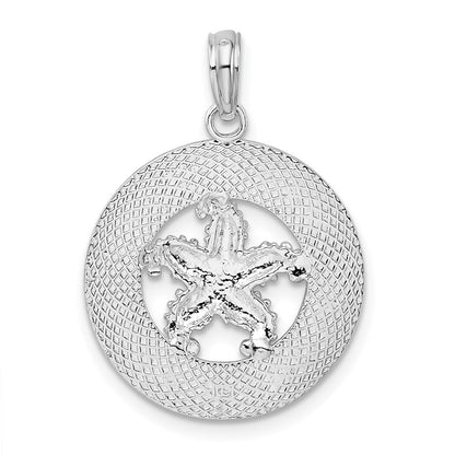 Sterlingsilber De-ani Rhodiniert Marathon Florida Keys Kreis mit Seestern Anhänger
