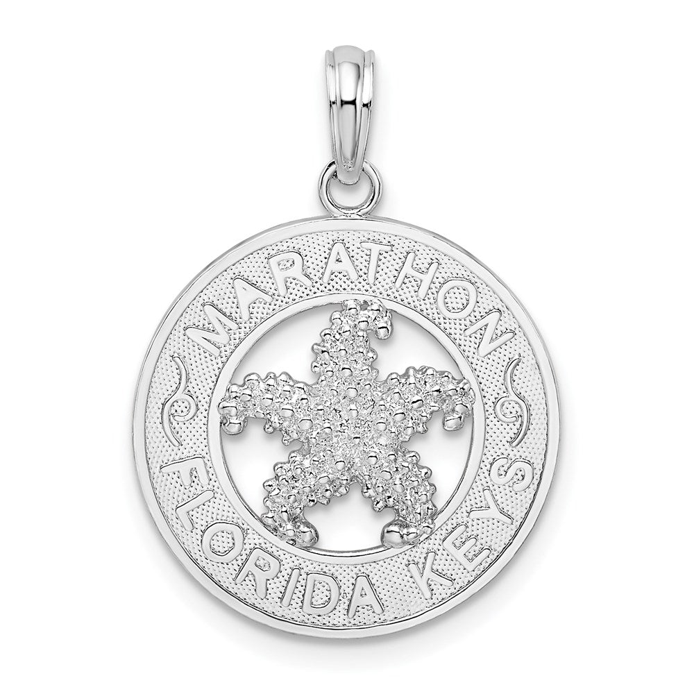 Sterlingsilber De-ani Rhodiniert Marathon Florida Keys Kreis mit Seestern Anhänger