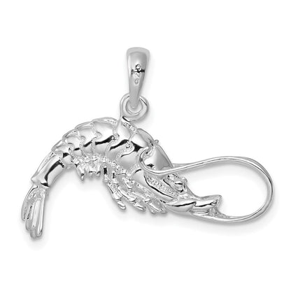 Sterlingsilber De-ani Rhodiniert Poliert 3d Shrimp Anhänger