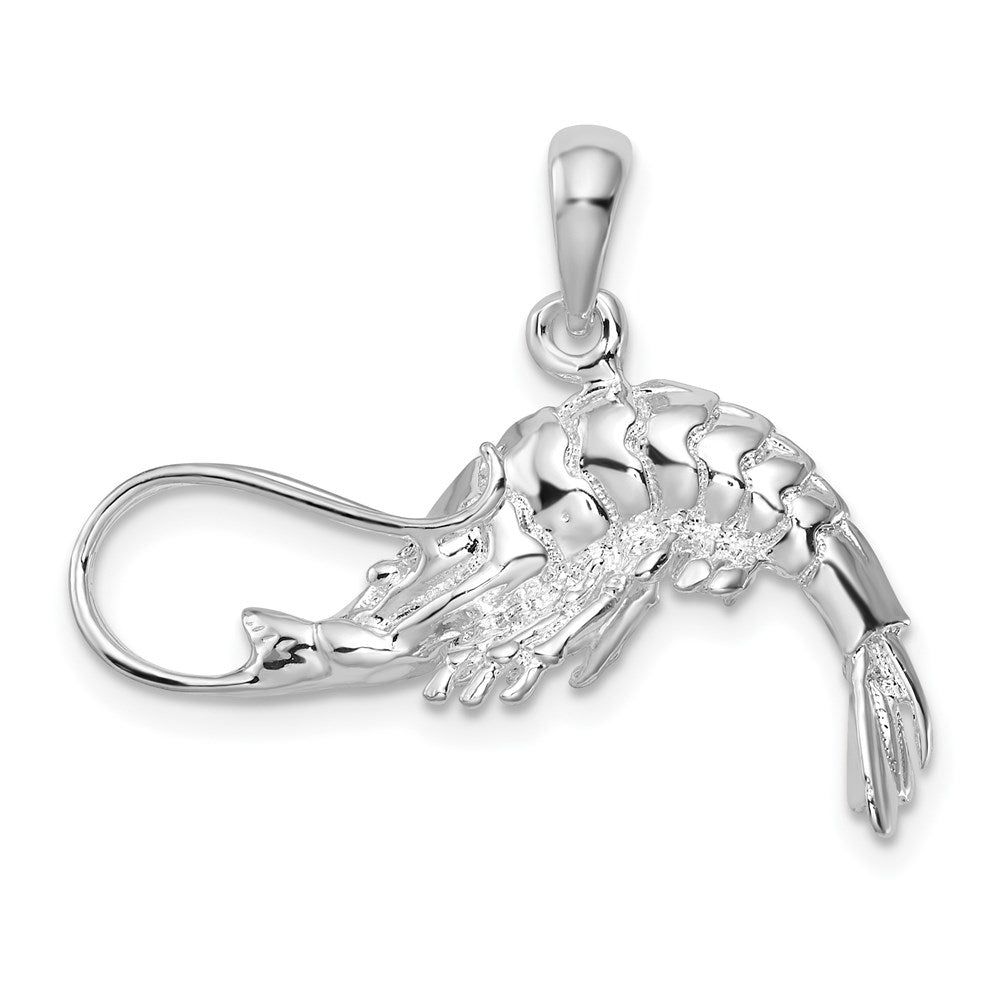 Sterlingsilber De-ani Rhodiniert Poliert 3d Shrimp Anhänger