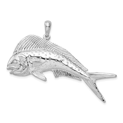 Sterlingsilber De-ani Rhodiniert Poliert Mahi-mahi Fisch Anhänger