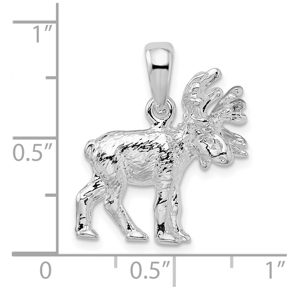Sterlingsilber De-ani Rhodiniert Strukturiert 3d Standing Moose Anhänger