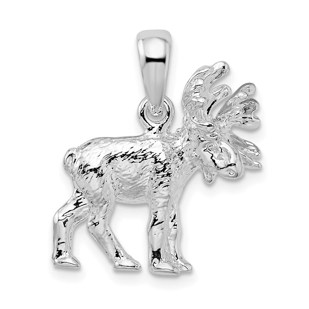 Sterlingsilber De-ani Rhodiniert Strukturiert 3d Standing Moose Anhänger