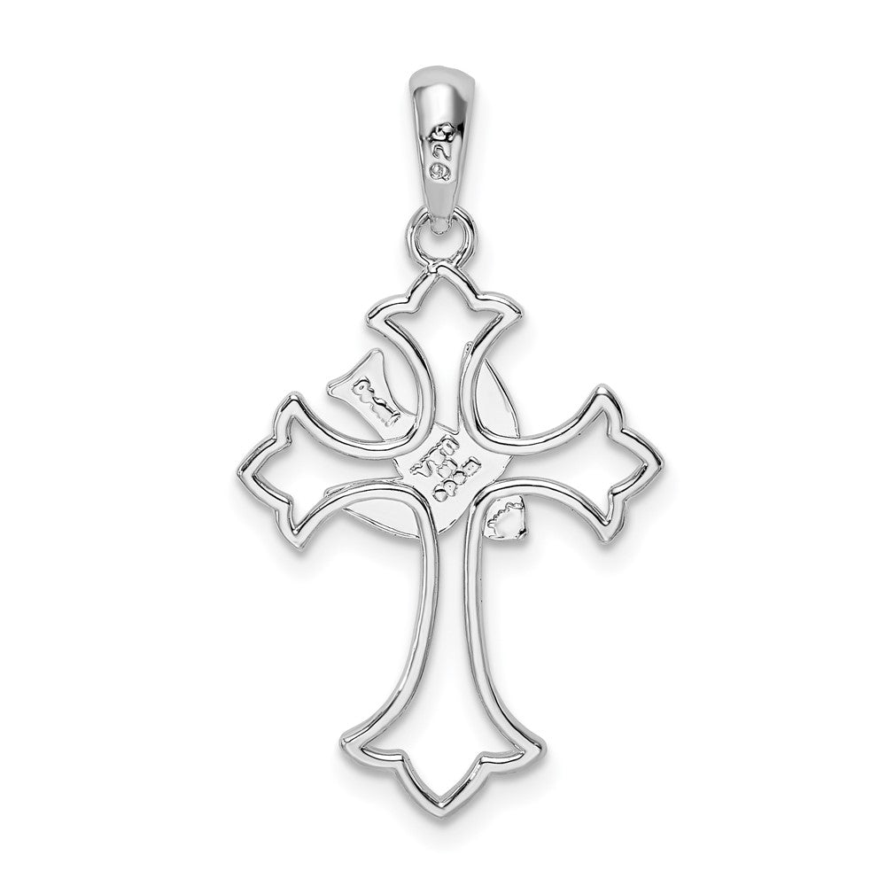Sterlingsilber De-ani Rhodiniert Ausgeschnitten Fleur De Lis Kreuz mit Taube Anhänger