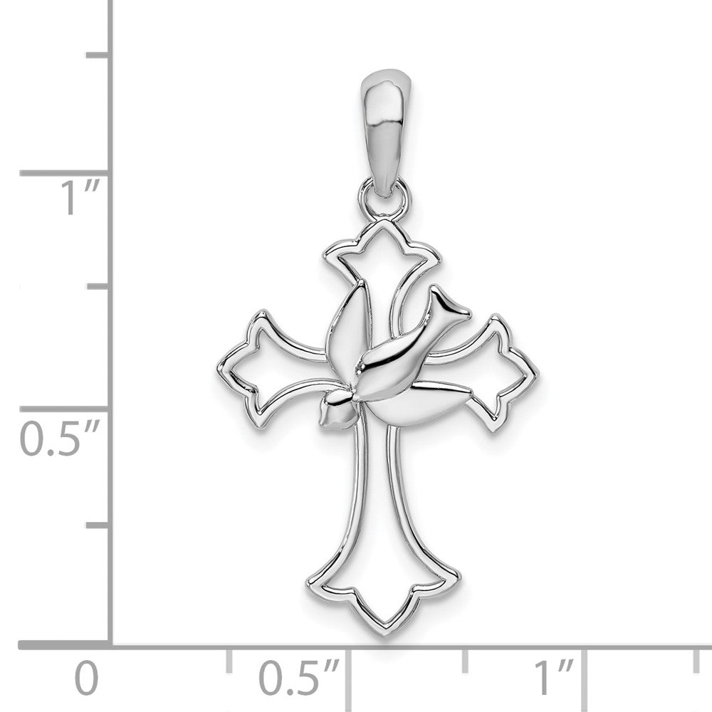 Sterlingsilber De-ani Rhodiniert Ausgeschnitten Fleur De Lis Kreuz mit Taube Anhänger