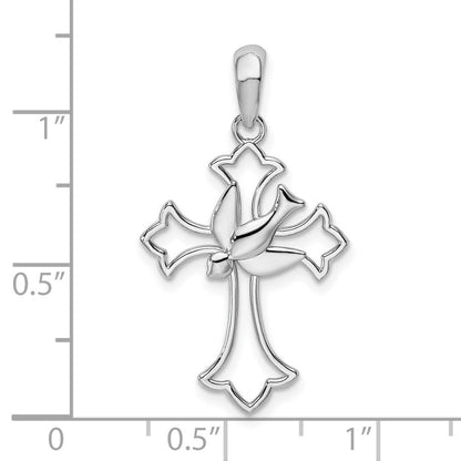 Sterlingsilber De-ani Rhodiniert Ausgeschnitten Fleur De Lis Kreuz mit Taube Anhänger