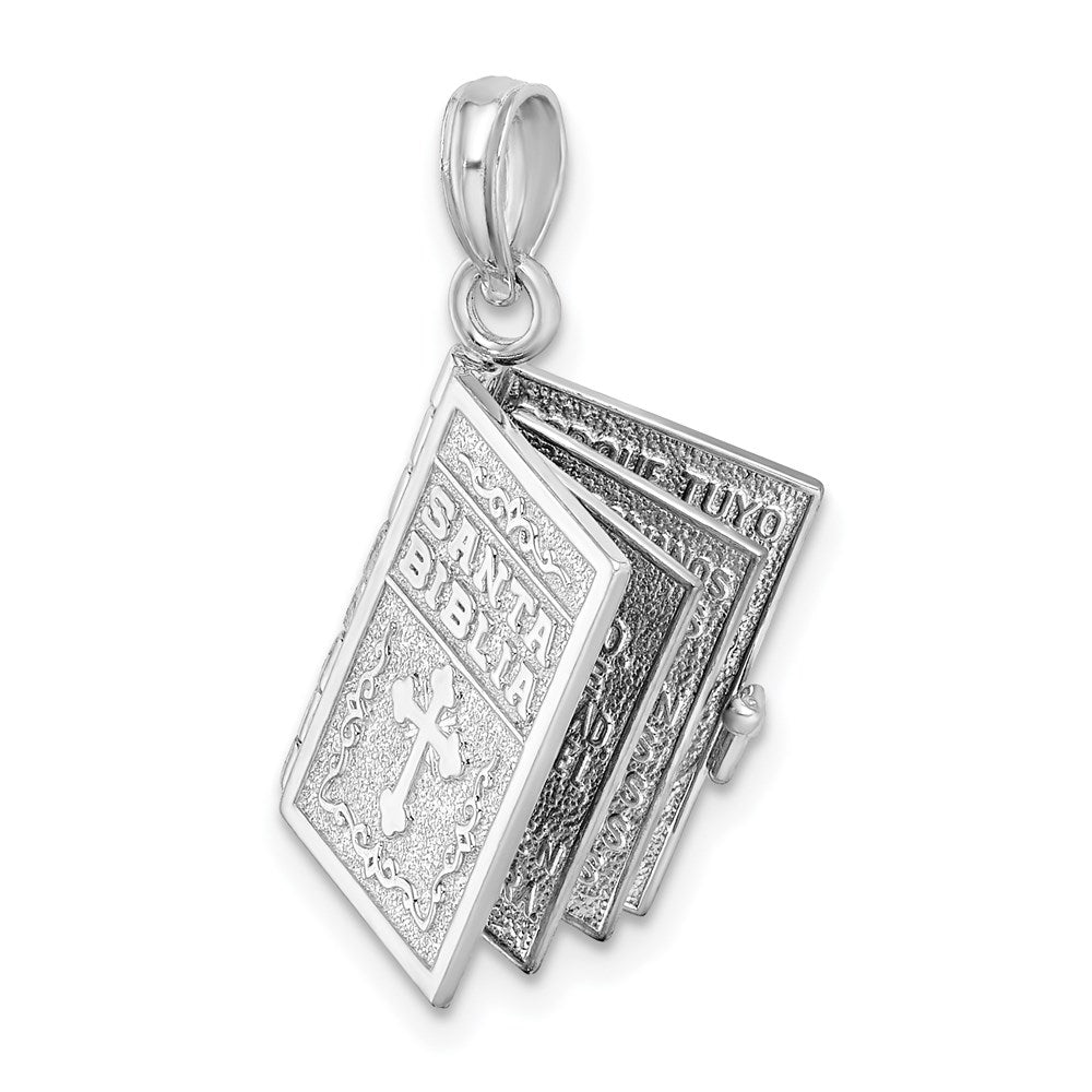Sterlingsilber De-ani Rhodiniert Beweglich 3d Spanish Santa Biblia Anhänger