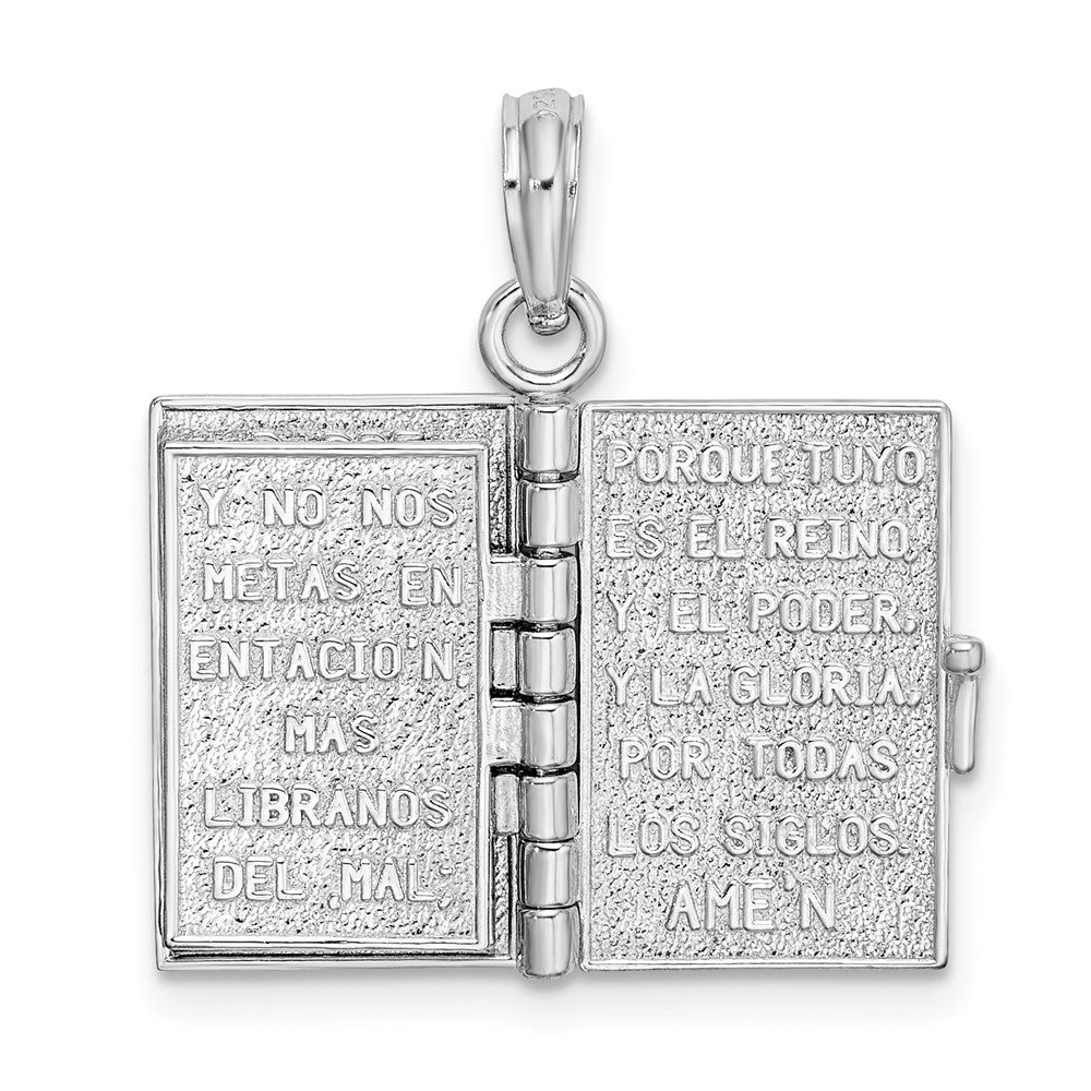Sterlingsilber De-ani Rhodiniert Beweglich 3d Spanish Santa Biblia Anhänger