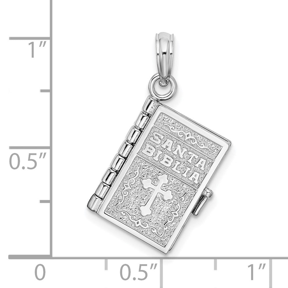 Sterlingsilber De-ani Rhodiniert Beweglich 3d Spanish Santa Biblia Anhänger