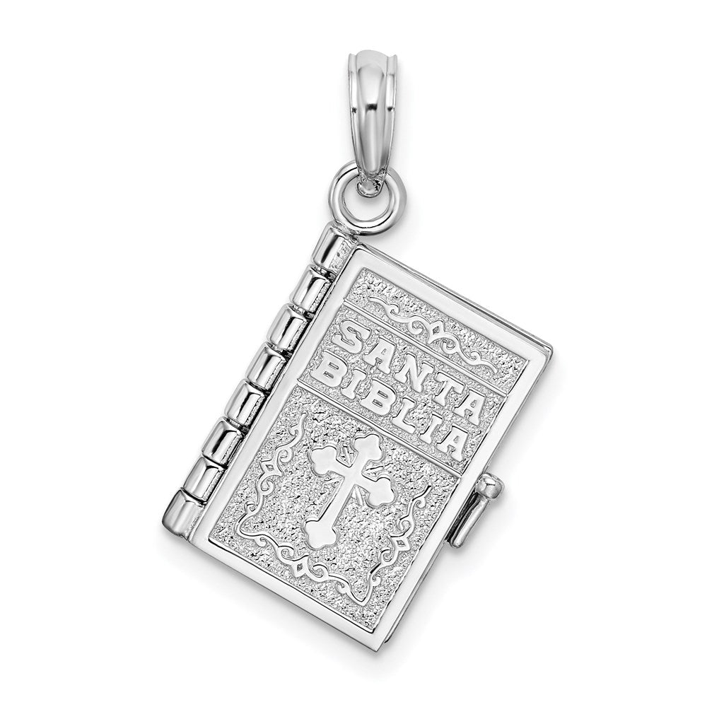 Sterlingsilber De-ani Rhodiniert Beweglich 3d Spanish Santa Biblia Anhänger