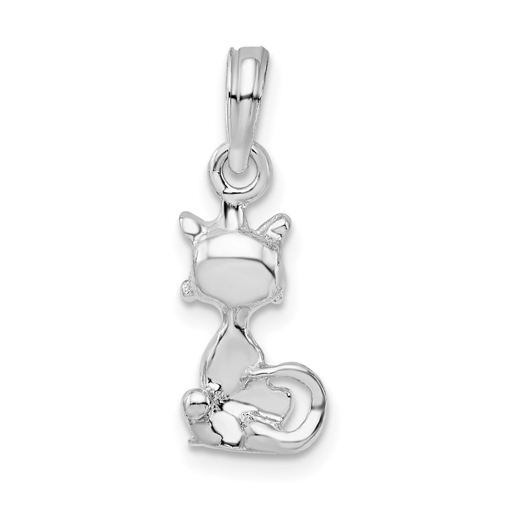 Sterlingsilber De-ani Rhodiniert Poliert 3d Mini Sitting Katze Anhänger