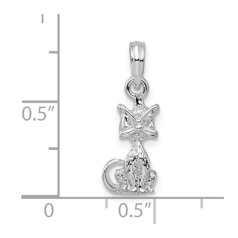 Sterlingsilber De-ani Rhodiniert Poliert 3d Mini Sitting Katze Anhänger