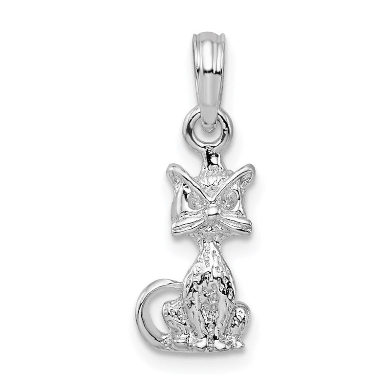 Sterlingsilber De-ani Rhodiniert Poliert 3d Mini Sitting Katze Anhänger