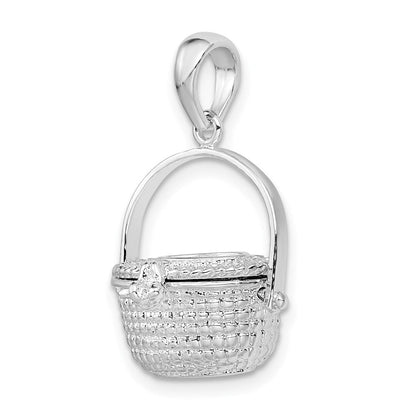 Sterlingsilber De-ani Rhodiniert Poliert 3d Nantucket Korb Anhänger