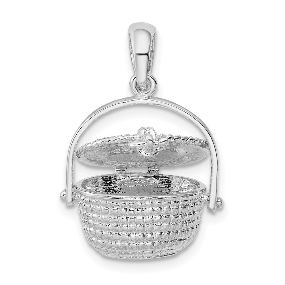 Sterlingsilber De-ani Rhodiniert Poliert 3d Nantucket Korb Anhänger