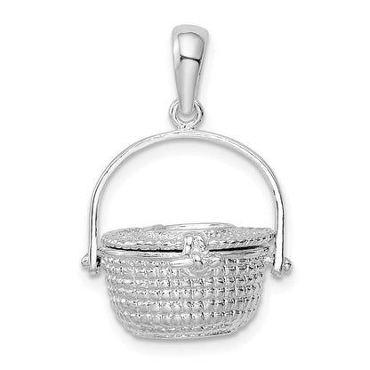 Sterlingsilber De-ani Rhodiniert Poliert 3d Nantucket Korb Anhänger