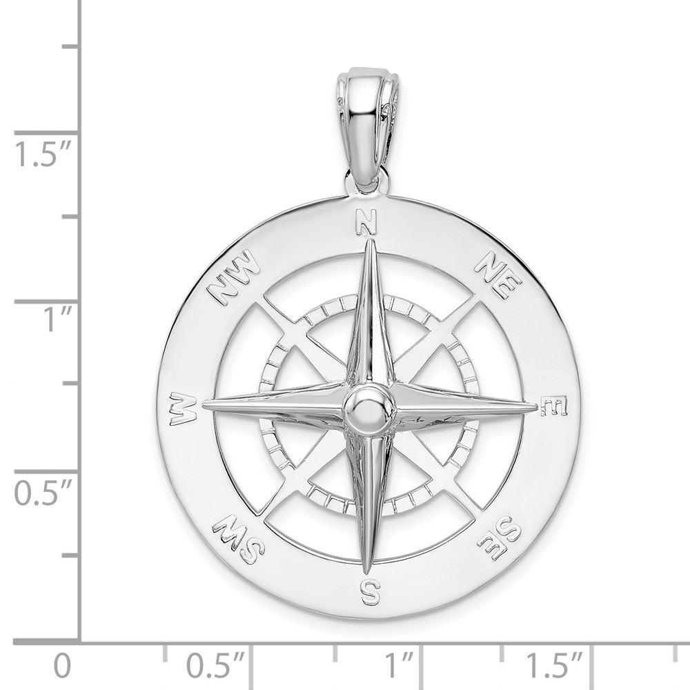 Sterlingsilber De-ani Rhodiniert Poliert Groß Nautical Kompass Anhänger