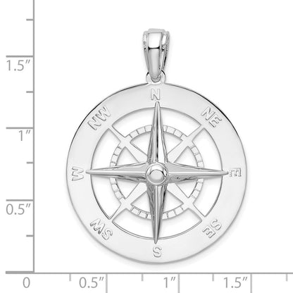 Sterlingsilber De-ani Rhodiniert Poliert Groß Nautical Kompass Anhänger