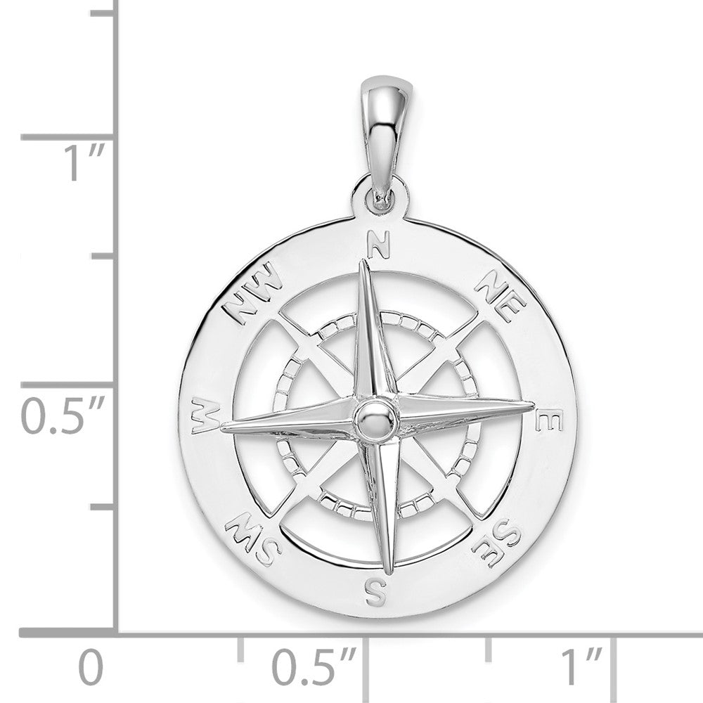 Sterlingsilber De-ani Rhodiniert Poliert Nautical Kompass Anhänger