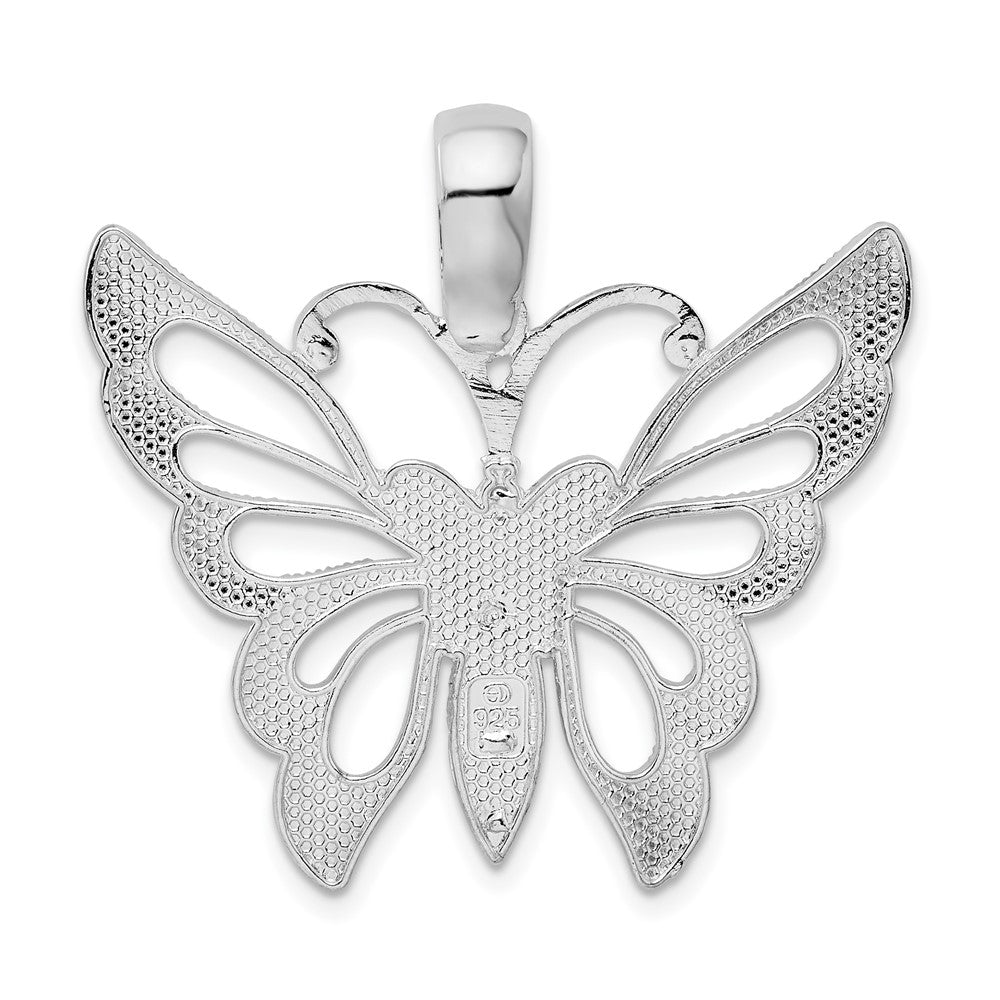 Sterlingsilber De-ani Rhodiniert Diamantiert Ausgeschnitten Schmetterling Anhänger