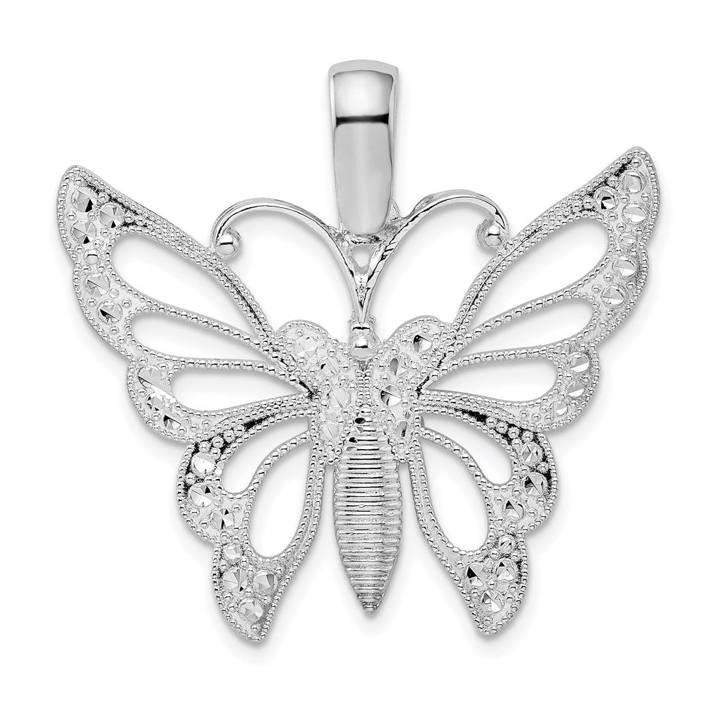 Sterlingsilber De-ani Rhodiniert Diamantiert Ausgeschnitten Schmetterling Anhänger