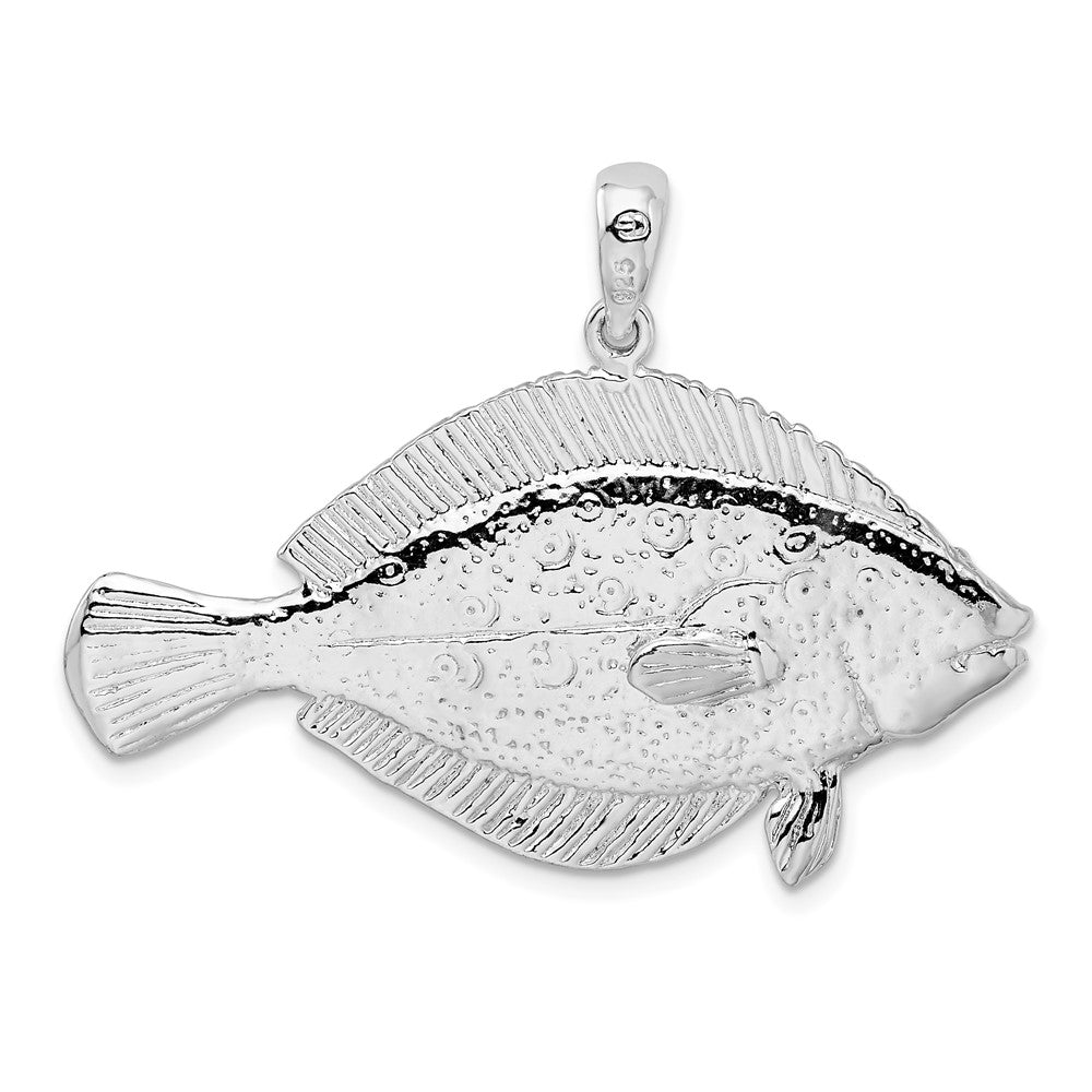 Sterlingsilber De-ani Rhodiniert Poliert 3d Flounder Fisch Anhänger