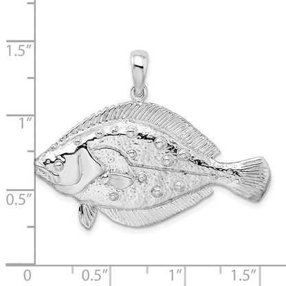 Sterlingsilber De-ani Rhodiniert Poliert 3d Flounder Fisch Anhänger