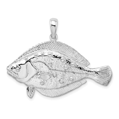 Sterlingsilber De-ani Rhodiniert Poliert 3d Flounder Fisch Anhänger