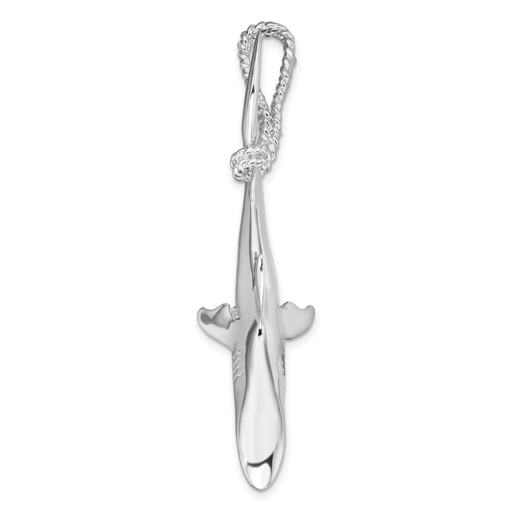 Sterlingsilber De-ani Rhodiniert Poliert 3d Shark Hanging From Kordel Anhänger