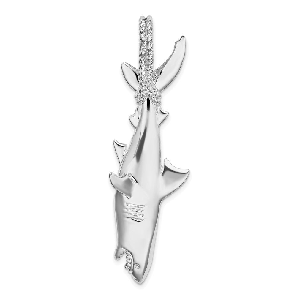Sterlingsilber De-ani Rhodiniert Poliert 3d Shark Hanging From Kordel Anhänger