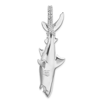 Sterlingsilber De-ani Rhodiniert Poliert 3d Shark Hanging From Kordel Anhänger