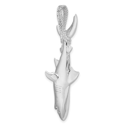 Sterlingsilber De-ani Rhodiniert Poliert 3d Shark Hanging From Kordel Anhänger