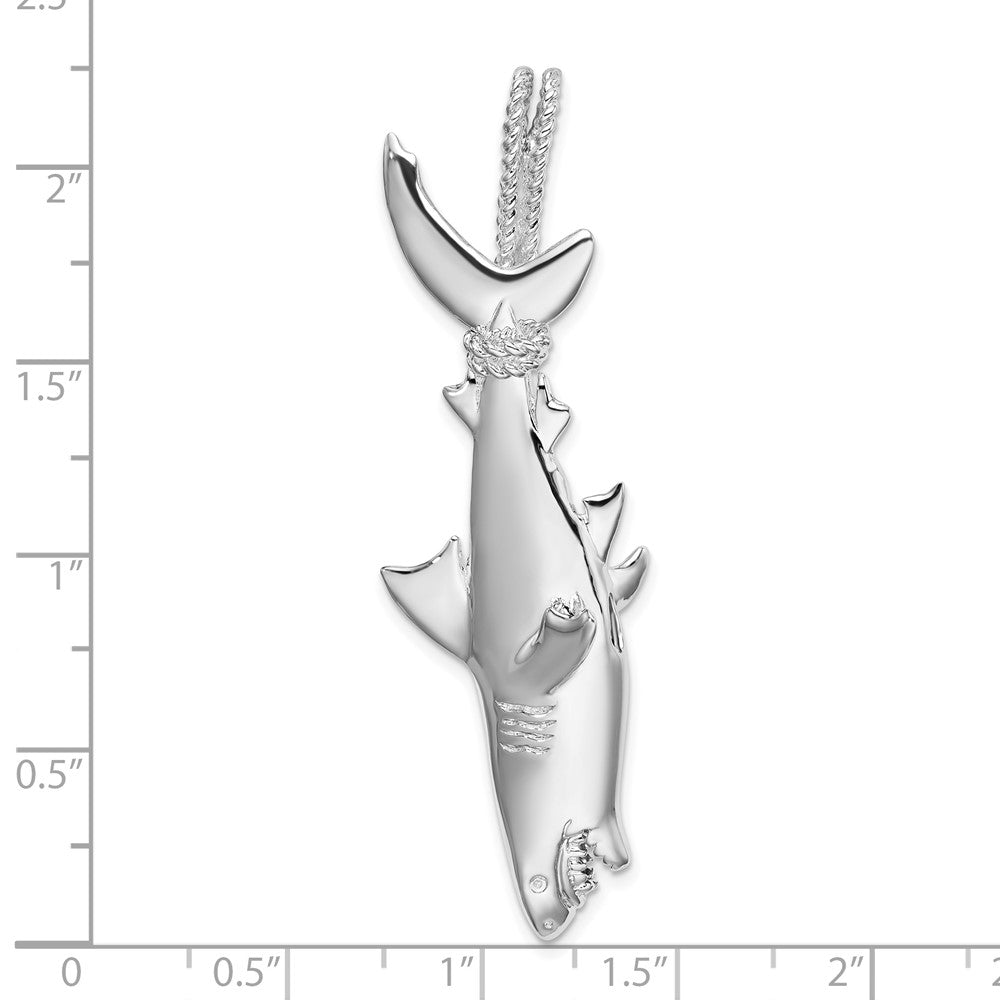 Sterlingsilber De-ani Rhodiniert Poliert 3d Shark Hanging From Kordel Anhänger