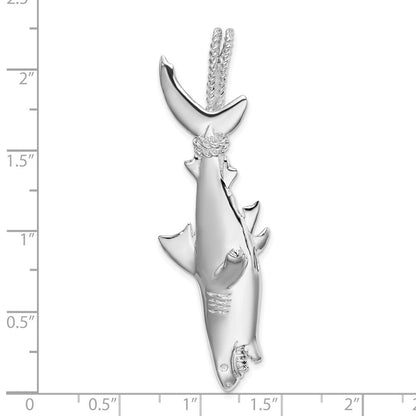 Sterlingsilber De-ani Rhodiniert Poliert 3d Shark Hanging From Kordel Anhänger