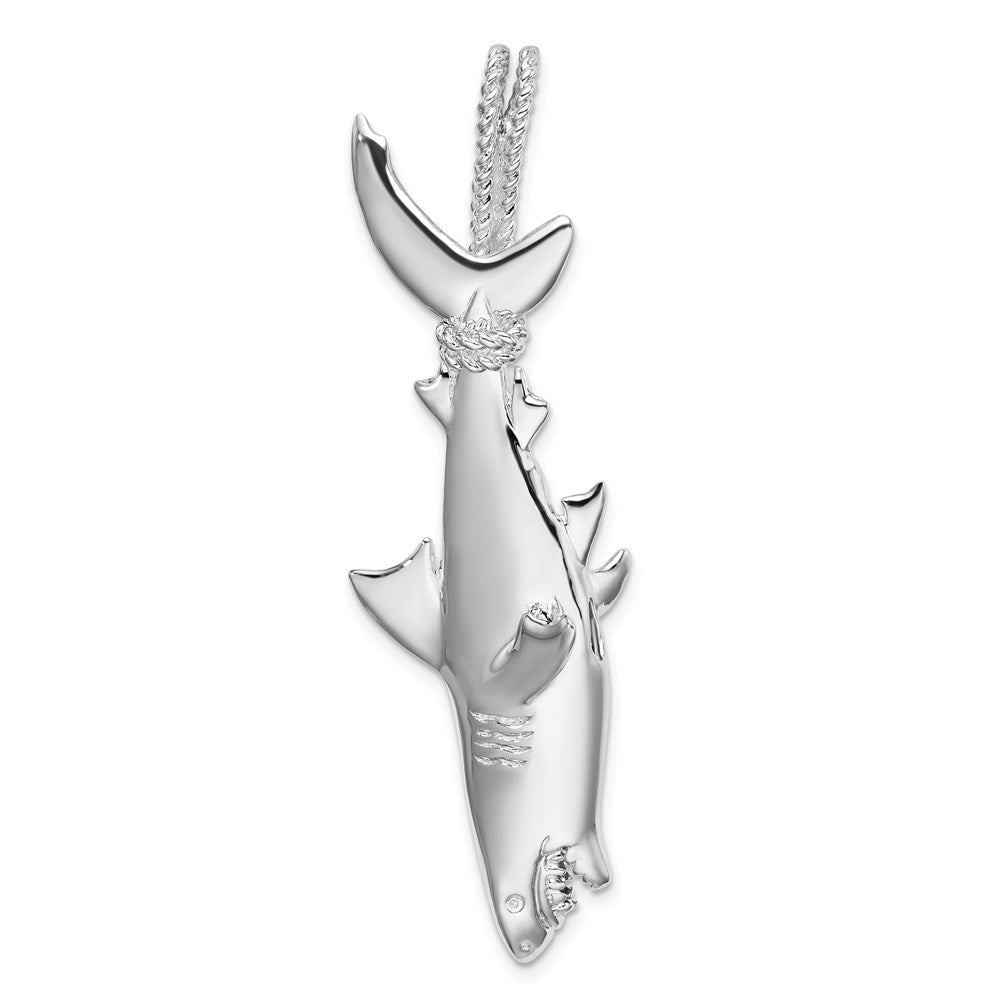 Sterlingsilber De-ani Rhodiniert Poliert 3d Shark Hanging From Kordel Anhänger
