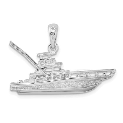 Sterlingsilber De-ani Rhodiniert Poliert 3d Sportfishing Boot Anhänger