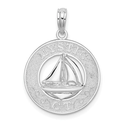Sterlingsilber De-ani Rhodiniert Mystic Connecticut Kreis mit Segelboot Anhänger