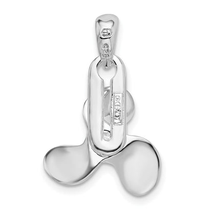 Sterlingsilber De-ani Rhodiniert Poliert Beweglich 3d Propeller Anhänger