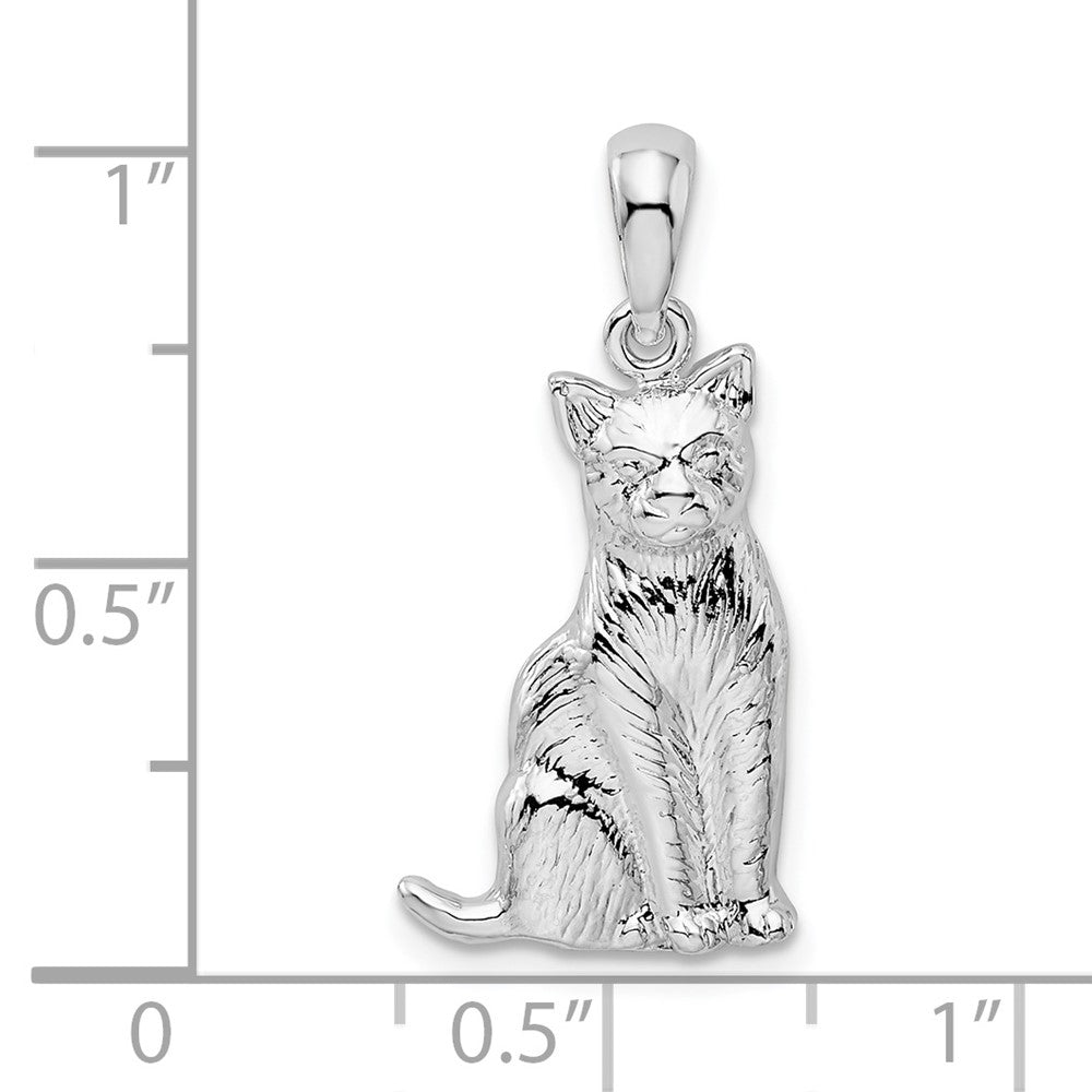 Sterlingsilber De-ani Rhodiniert Strukturiert Sitting Katze Anhänger