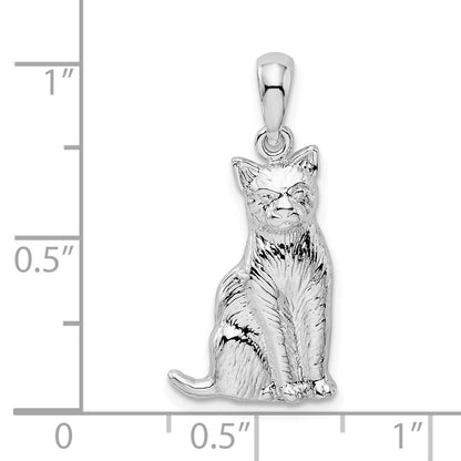 Sterlingsilber De-ani Rhodiniert Strukturiert Sitting Katze Anhänger