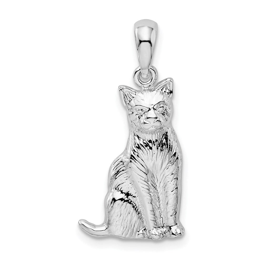 Sterlingsilber De-ani Rhodiniert Strukturiert Sitting Katze Anhänger